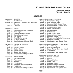 John Deere 301A Tractor and Loader Service Manual TM-1088