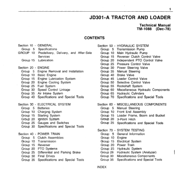 John Deere 301A Tractor and Loader Service Manual TM-1088