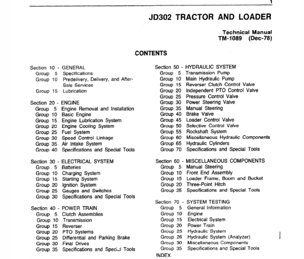 John Deere 302 Tractor and Loader Service Manual TM-1089