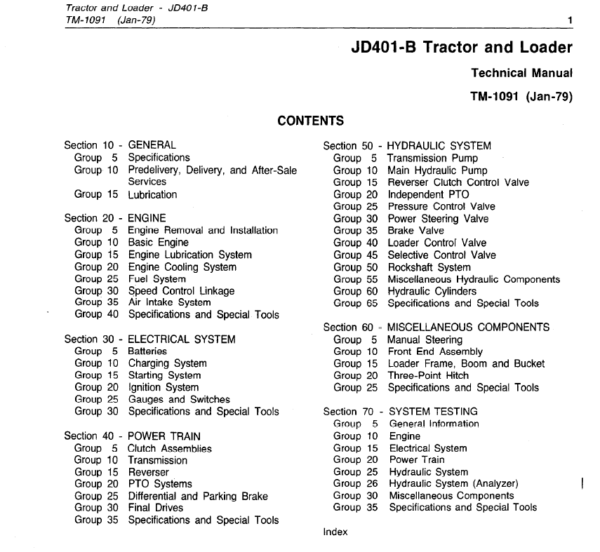 John Deere 401B Tractor and Loader Service Manual TM-1091