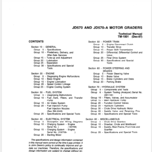 John Deere 570, 570A Motor Grader Service Manual TM-1001