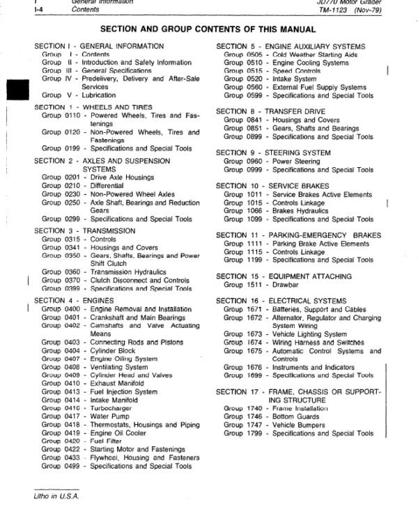 John Deere 770 Motor Grader Service Manual TM-1123