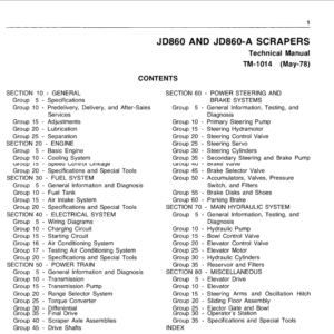 John Deere 860 and 860A Scraper Service Manual TM-1014