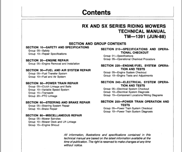 John Deere RX63, RX73, SX75, RX95, SX95 Mowers Service Manual TM-1391