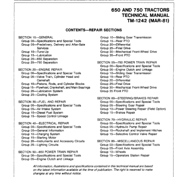 John Deere 650 and 750 Tractors Service Manual TM-1242