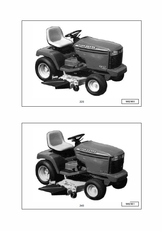 John Deere 325, 335 and 345 Lawn and Garden Tractors Service Manual TM-1760