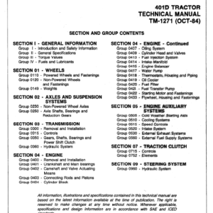 John Deere 401D Tractor Service Manual TM-1271