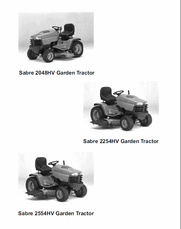 John Deere Sabre Garden Tractors 2048HV, 2254HV & 2554HV Service Manual