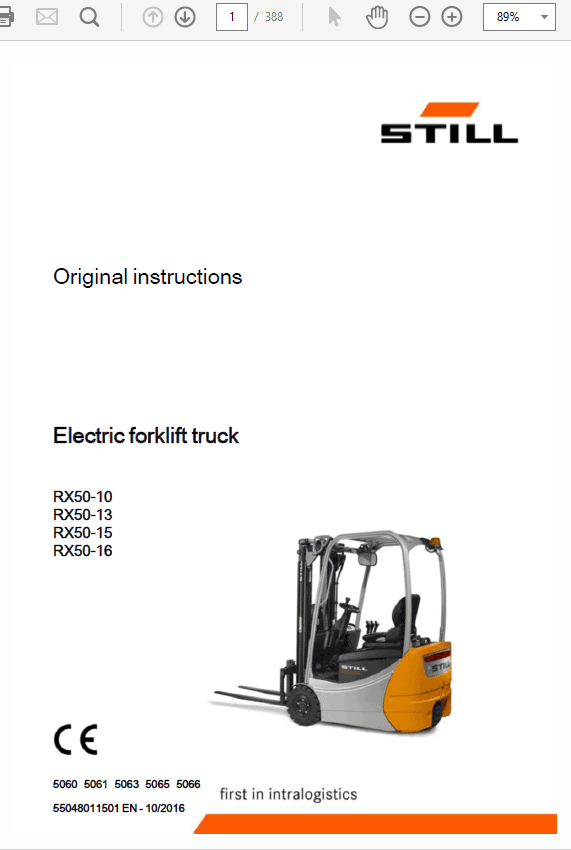 Still Electric Forklift Truck RX50: RX50-10, RX50-13, RX-50-15, RX50-16 Repair Manual