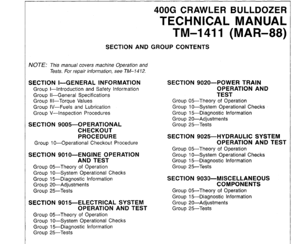 John Deere 400G Crawler Bulldozer Service Manual TM-1411