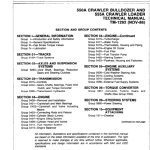 John Deere 550A, 555A Crawler Bulldozer Loader Service Manual