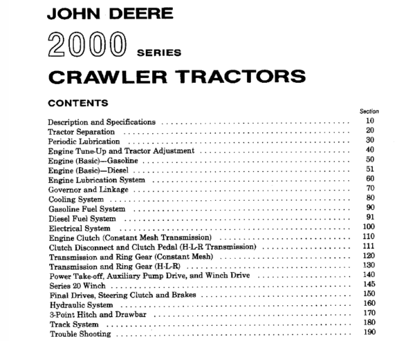 John Deere 2000 Series Crawler Tractors Service Manual SM-2037