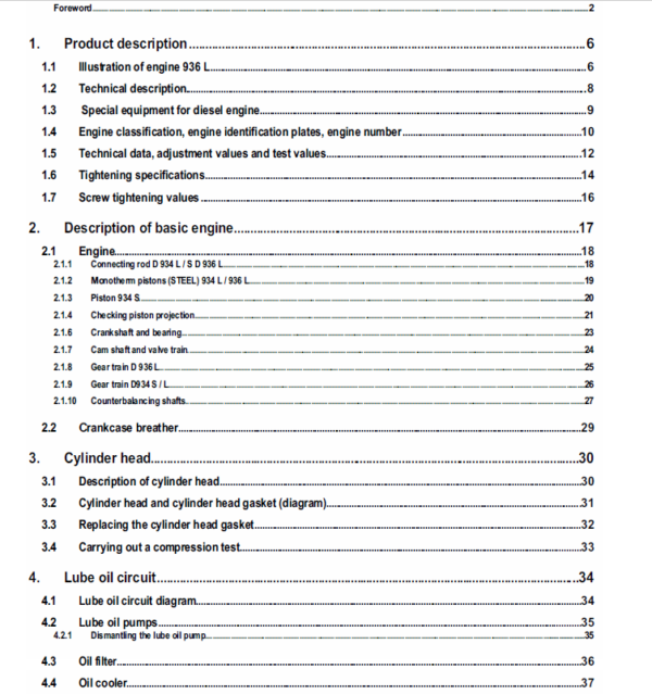 Liebherr Diesel Engine D934 D936 Service Manual