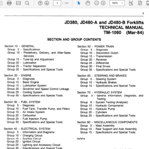 John Deere 380, 480A, 480B Forklift Service Manual TM-1060