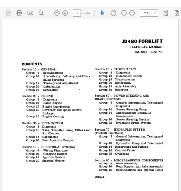 John Deere 480 Forklift Service Manual TM-1016