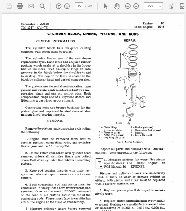 John Deere 690, 690A Excavator Service Manual TM-1017