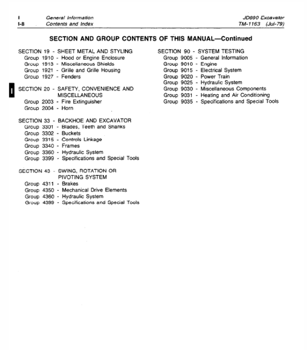 John Deere 890 Excavator Service Manual TM-1163