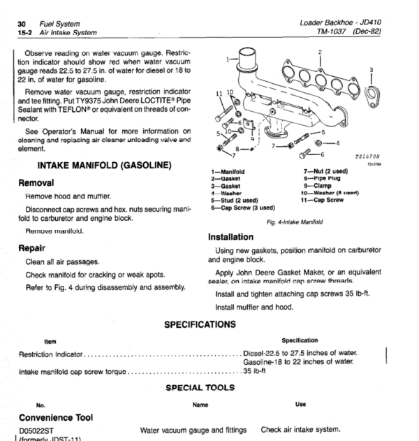 John Deere 410 Backhoe Loader Service Manual TM-1037