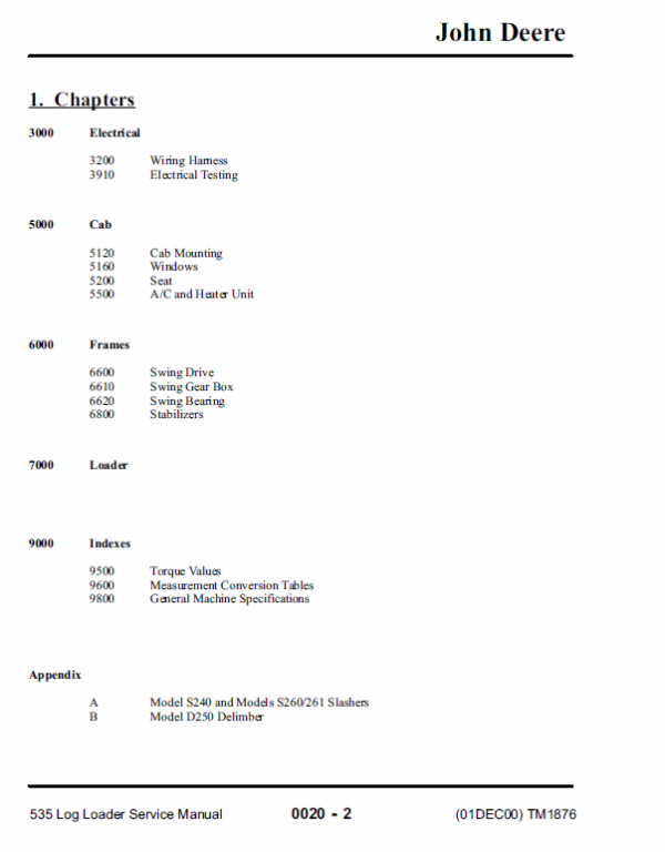 John Deere 535 Log Loader Service Manual TM-1876