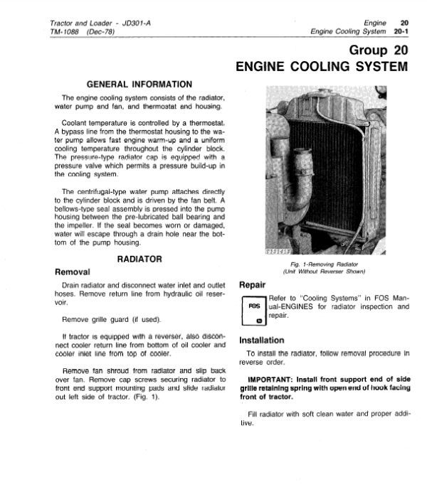 John Deere 301A Tractor and Loader Service Manual TM-1088