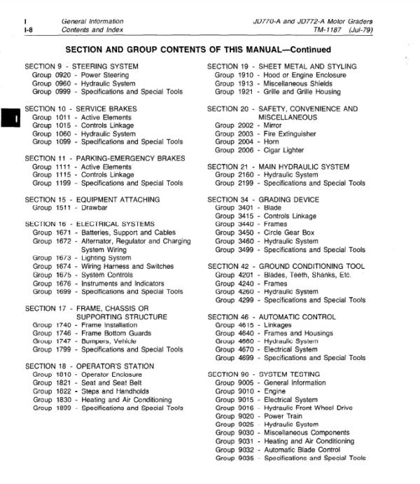 John Deere 770A, 700AH, 772A, 772AH  Motor Grader Service Manual TM-1361