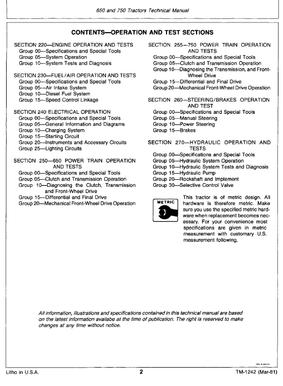 John Deere 650 and 750 Tractors Service Manual TM-1242