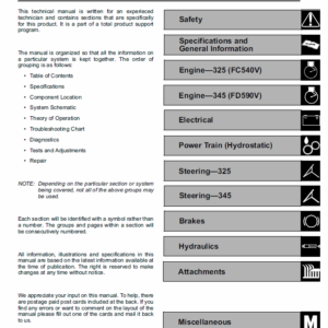 John Deere 325, 335 and 345 Lawn and Garden Tractors Service Manual TM-1760