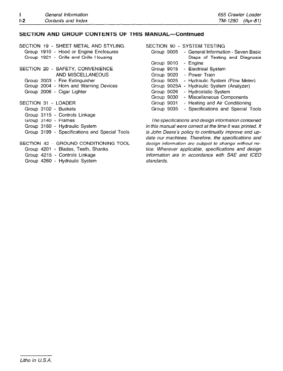 John Deere 655 Crawler Loader Service Manual TM-1250