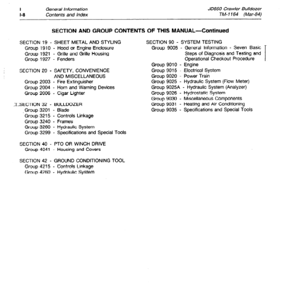 John Deere 850 Crawler Bulldozer Service Manual TM-1164