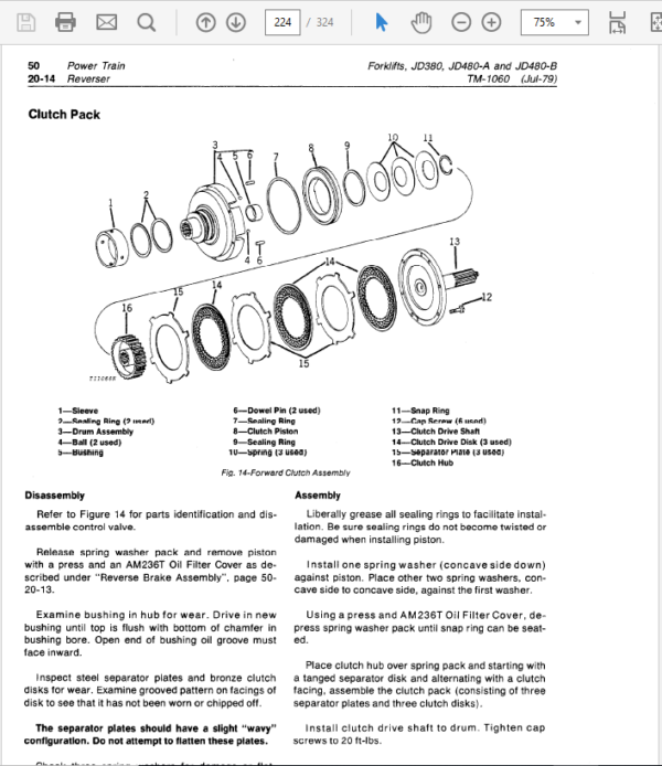 John Deere 380, 480A, 480B Forklift Service Manual TM-1060