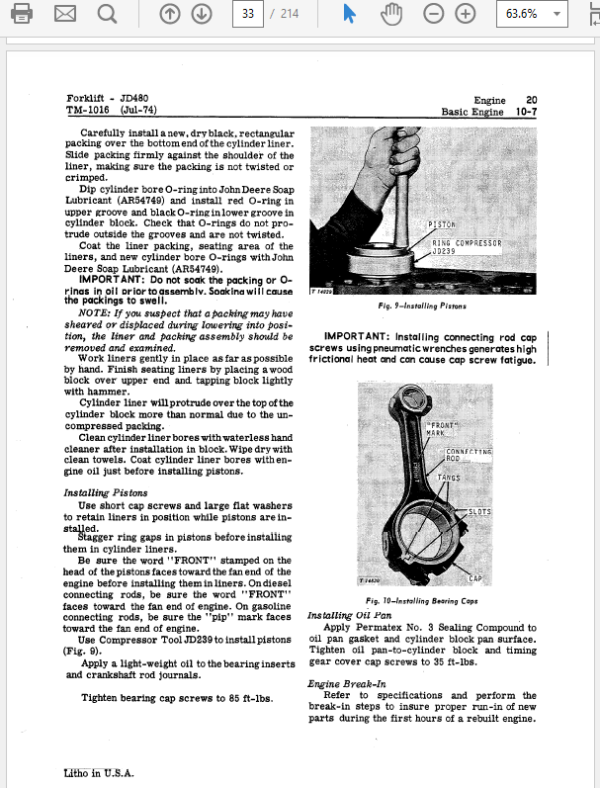 John Deere 480 Forklift Service Manual TM-1016