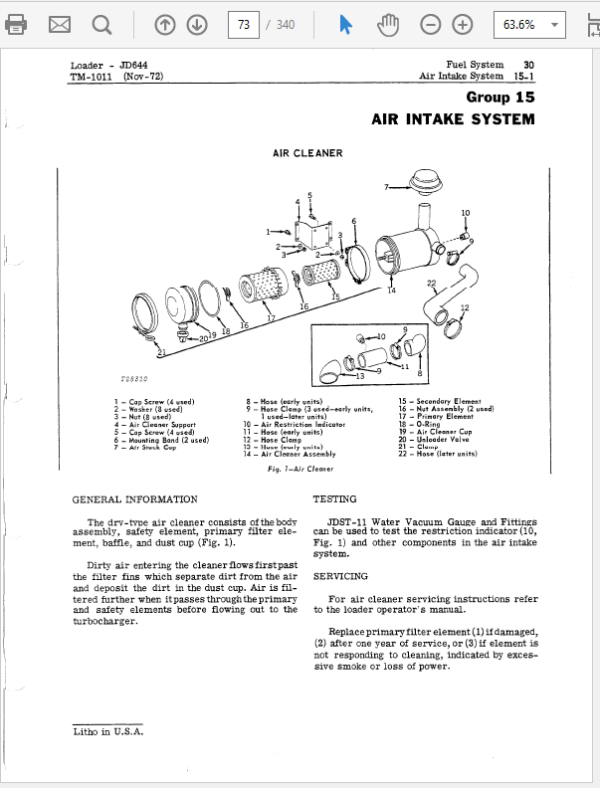 John Deere 644, 644A Loader Service Manual TM-1011