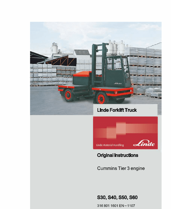 Linde S30, S30W, S40, S40W, S50, S50W, S60, S60W Forklift 316 Series Repair Manual