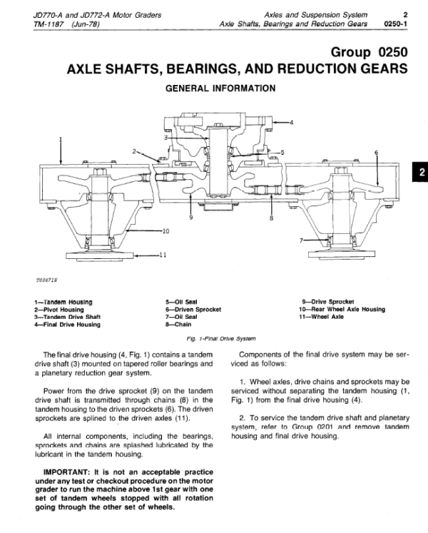 John Deere 770A, 700AH, 772A, 772AH  Motor Grader Service Manual TM-1361