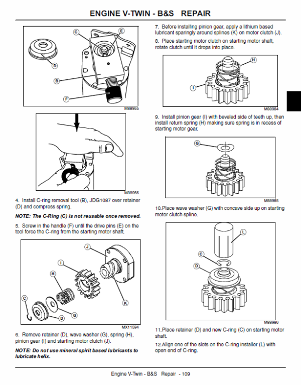 John Deere 100 series 102, 115, 125, 135, 145, 155C, 190C Lawn Tractor Manual