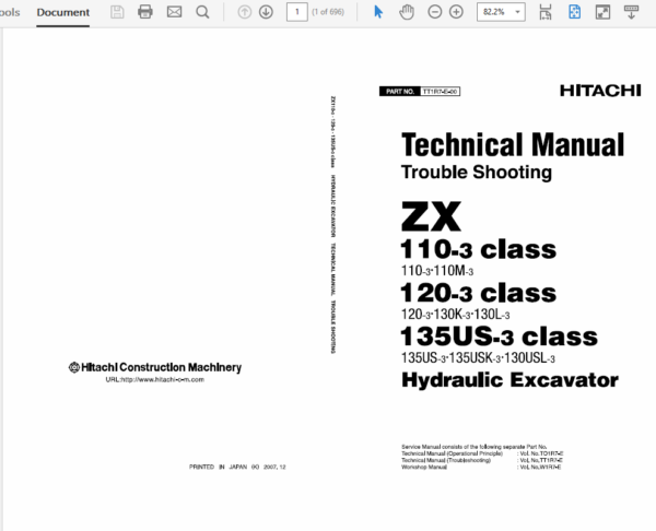 Hitachi ZX110-3, ZX120-3, ZX135US-3 Excavator Service Manual