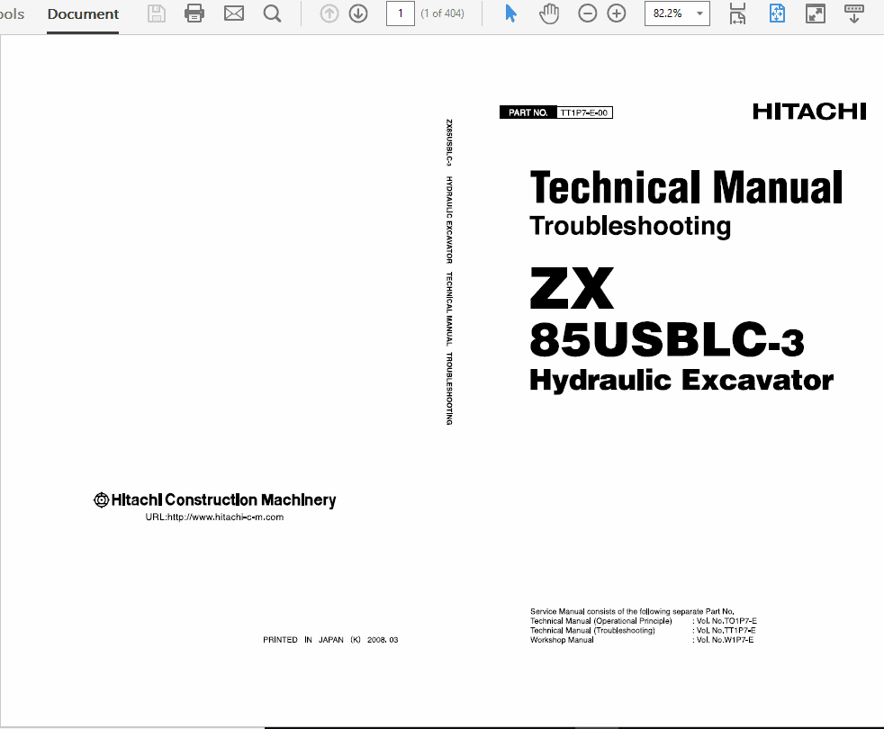 取引ページ Hitachi ZX85USBLC-3 Excavator Service Repair Manual