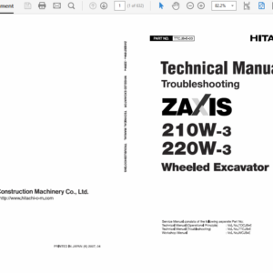 Hitachi ZAXIS ZX210W-3 and ZX220W-3 Excavator Service Manual