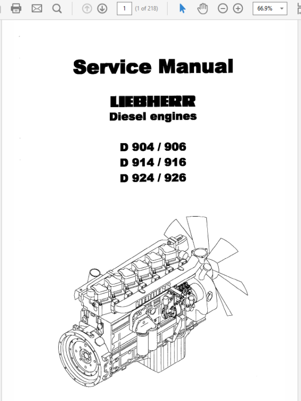 Liebherr Diesel Engine D904 – D906, D914 – D916, D924 – D926 Manual TM-1849 & TM-2223