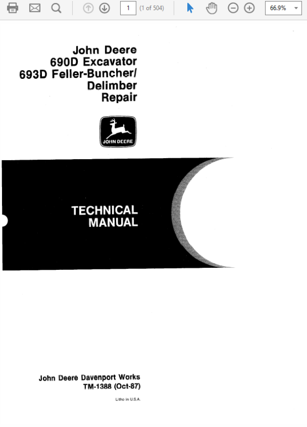 John Deere 690D, 693D Excavator Service Manual TM-1387