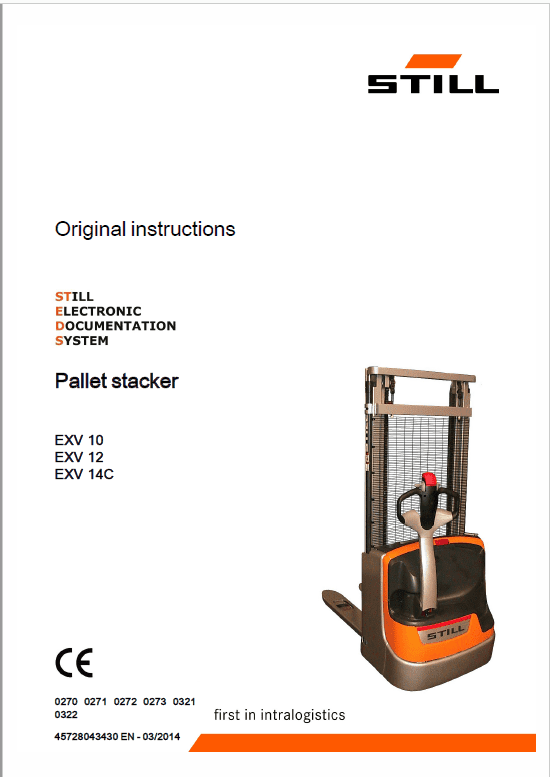 Still EXV 10,EXV 12, EXV 14AC, EXP and all EXV Model Pallet Stacker Workshop Repair Manual