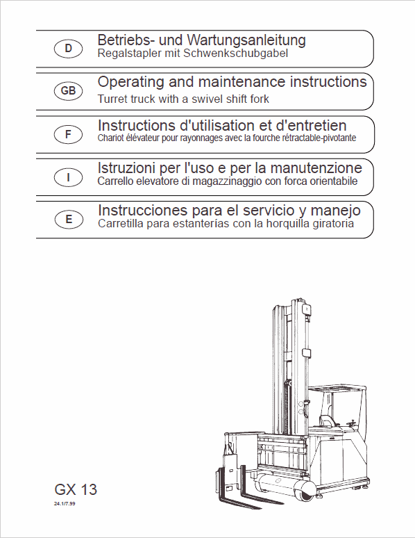 Still GX13 Order Picking Stacker Trucks Workshop Repair Manual