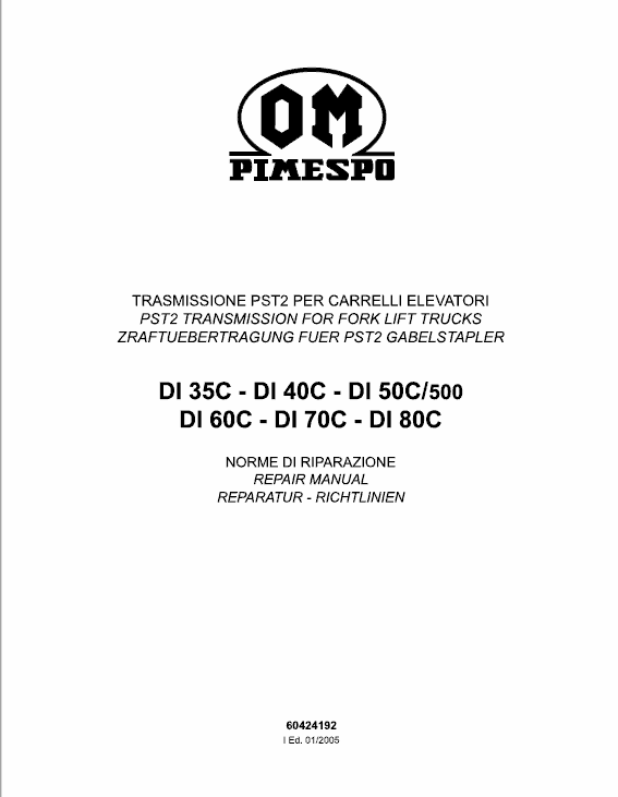 OM PIMESPO FIAT DI30CH, DI35CH, DI40C, DI50C Workshop Operating Repair Manual