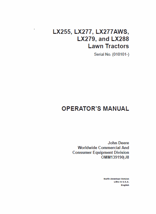 John Deere LX255, LX266, LX277, LX277AWS, LX279, LX288 Service Manual TM-1754