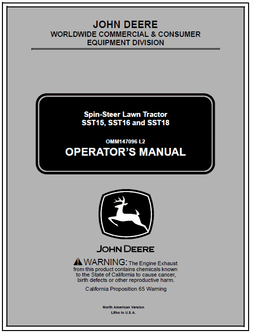 John Deere SST15, SST16, SST18 Lawn Tractor Service Manual TM-1908