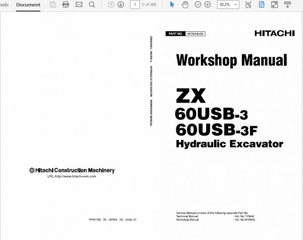 Hitachi Zx60usb-3 And Zx60usb-3f Excavator Service Manual