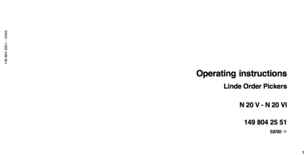 Linde Type 149 Order Picker: N20-N25 Training (Workshop) Manual