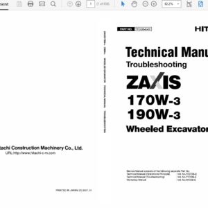 Hitachi ZX170W-3 and ZX190W-3 Excavator Service Manual