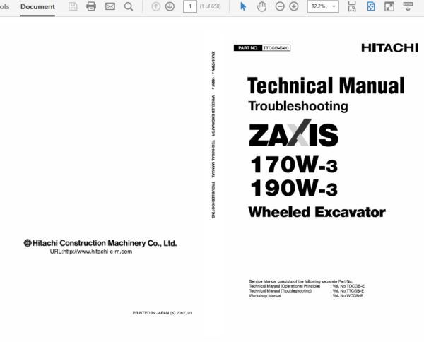 Hitachi ZX170W-3 and ZX190W-3 Excavator Service Manual