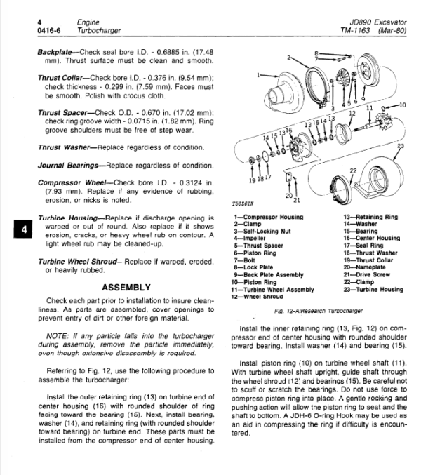 John Deere 890 Excavator Service Manual TM-1163